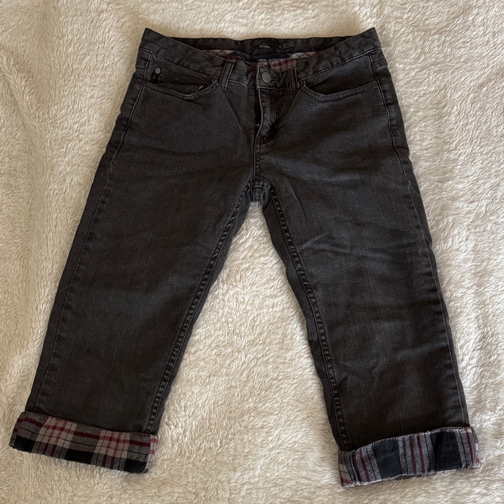 Prana Charcoal Jeans with Red Plaid Accents